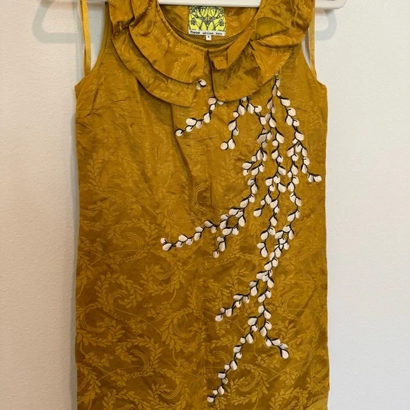 Floreat Mustard Dress with Floral Accents - Picture 3 of 9